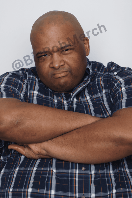 Autographed photo of Big Rob in blue checkered shirt with arms crossed