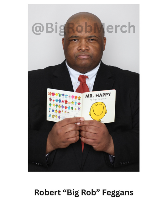 Autographed color photo of Big Rob with "Mr Happy" book